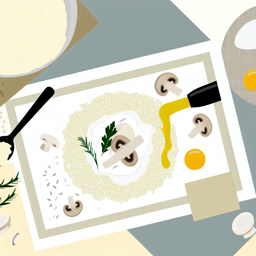 Kremalı mantarlı risotto servis tabağında kremalı sosla sunulan görüntü