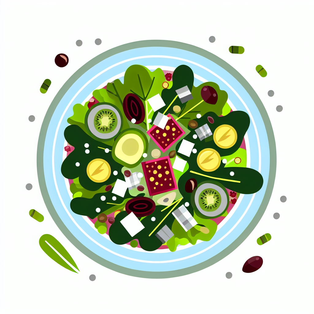 Renkli süper besinlerle hazırlanmış bir salata tabakası